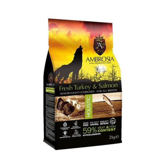 Ambrosia Senior Light Sterilised - Turkey & Fresh Salmon 2kg Ambrosia Senior Light Sterilised - Turkey & Fresh Salmon 2kg